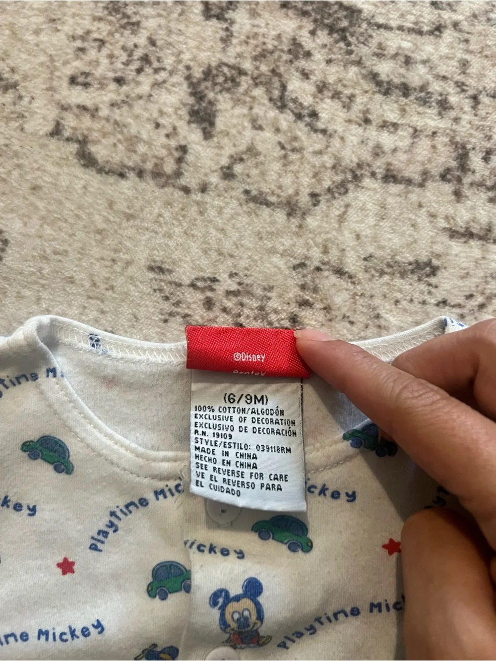 Vintage Disney Baby Mickey Button-Up Cardigan in White with Blue Prints